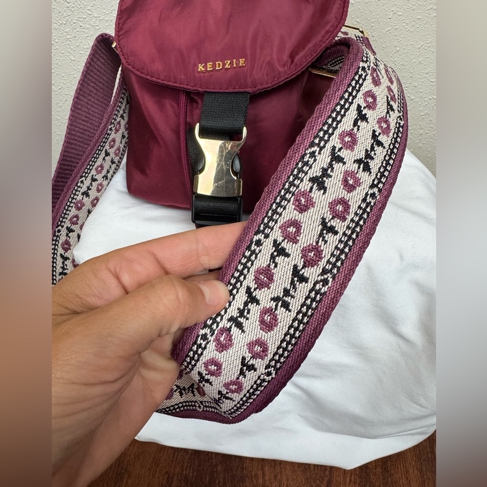 KEDZIE Burgundy Compact Nylon Backpack - Picture 3 of 14
